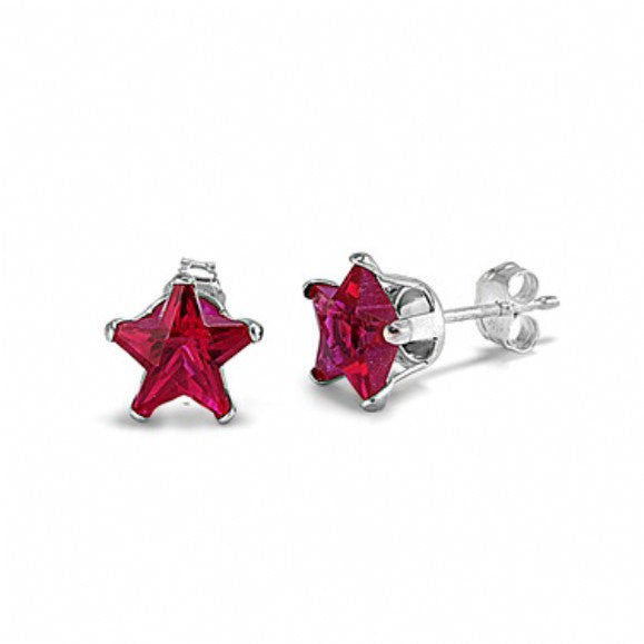 4mm 5mm 6mm 7mm 8mm Solid 925 Sterling Silver Red Ruby Star Shape Stud Post Earrings July Birthstone Children Gift Star Jewelry - Blue Apple Jewelry