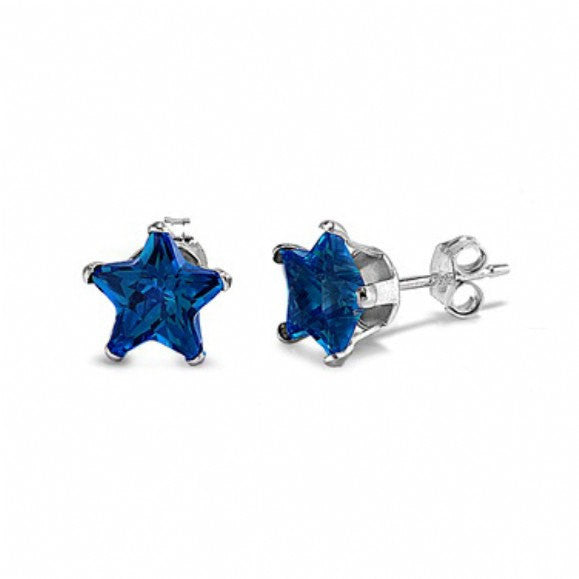 4mm 5mm 6mm 7mm 8mm Solid 925 Sterling Silver Deep Blue Sapphire Star Shape Stud Post Earrings September Birthstone Gift Star Jewelry - Blue Apple Jewelry