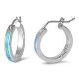 Solid 925 Sterling Silver Turquoise Blue Lab Created Australian Opal 21mm Round Fashion Full Hoop Earring Beautiful Gift 3 x 21mm