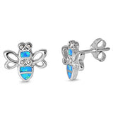 Honeybee Earrings 925 Sterling Silver Blue Lab Created Opal 12mm