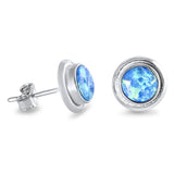 Solitaire 9mm Round Stud Post Earrings Lab Created Blue Opal Solid 925 Sterling Silver - Blue Apple Jewelry