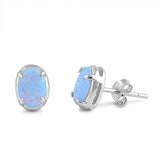 Oval Cut Light Blue Lab Created  Opal Claw Prongs Solitaire Stud Post Earrings Solid 925 Sterling Silver