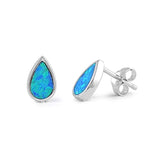 10mm Pear Shape Tear Drop Blue Australian Lab Created Blue Opal Solid 925 Sterling Silver Solitaire TearDrop Stud Post Earring Fashion Gfit