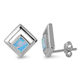 10mm Square Shape Lab Created Australian Light Blue Opal Synthetic Solid 925 Sterling Silver Square Stud Post Earring Top Men Women Gift - Blue Apple Jewelry