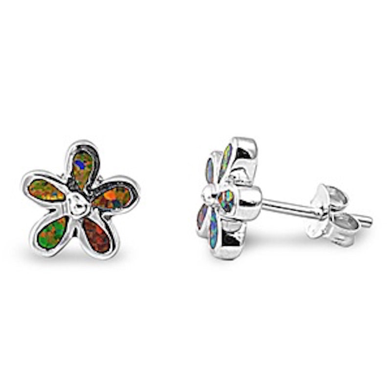 Fashion Pair of 9mm Plumeria Flower Stud Post Earrings Synthetic Black Opal Solid 925 Sterling Silver Plumeria Jewelry Mothers Day Gift - Blue Apple Jewelry