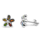 Fashion Pair of 9mm Plumeria Flower Stud Post Earrings Synthetic Black Opal Solid 925 Sterling Silver Plumeria Jewelry Mothers Day Gift