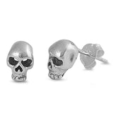Pair of 12mm Small Rhodium Solid 925 Sterling Silver Biker Skull Skeleton Stud Post Earrings Skull Jewelry Mortality Gift