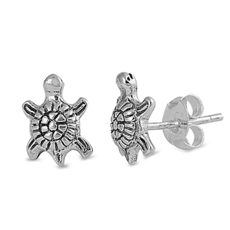 Pair of 9mm Cute Nature Inspired Turtle Stud Post Earrings Solid 925 Sterling Silver Turtle Jewelry Good Luck Children Gift