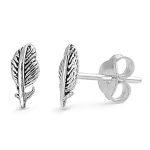 High Fashion 12mm Small Tiny Pair of Feather Design Stud Post Earrings Solid 925 Sterling Silver Feather Earrings Gift For Kids Children - Blue Apple Jewelry