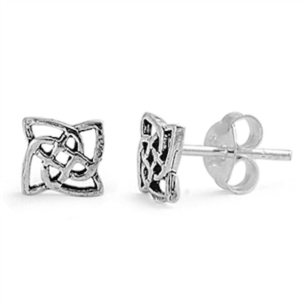 New Fashion 6mm Small Tiny Pair of Square Celtic Knot Design Stud Post Earrings Solid 925 Sterling Silver Celtic Earrings Celtic Jewelry - Blue Apple Jewelry