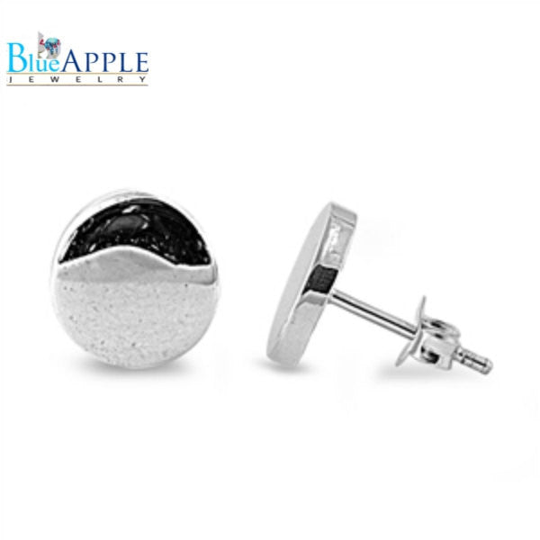 High Polish 8mm Solid 925 Sterling Silver Half Ball Button Moon Stud Post Metal Plain Classic Earring Shiny Push Back Mothers Day Gift - Blue Apple Jewelry