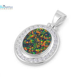 1.3" Classic Modern Oval Shape Halo Pendant Solid 925 Sterling Silver Lab Created Black Opal Simulated Diamond Russian CZ Bridesmaid Gift - Blue Apple Jewelry