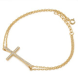 Curved Sideways Cross Bracelet Trendy Hot Sideways Cross Tennis Bracelet Solid 925 Sterling Silver Yellow Gold Plated Sideways Cross Charm - Blue Apple Jewelry
