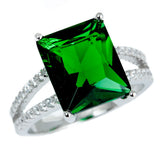 Emerald Green Radiant Cut CZ Engagement Ring, 6.87 Carat, Sterling Silver Split Shank