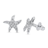 Starfish Stud Earring Ocean Nautical 10mm Solid 925 Sterling Silver Tiny Starfish Cartilage Post Earrings Round Russian Clear Pave CZ