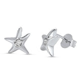 Starfish Stud Earring Ocean Nautical 9mm Solid 925 Sterling Silver Tiny Starfish Cartilage Post Earrings Round Russian Clear Pave CZ