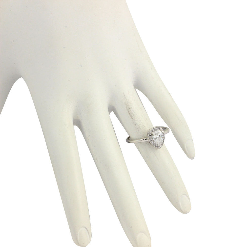 1.20 Carat Pear Cut Russian Ice Diamond CZ Round White topaz Clear Swarovski Crystal Halo Wedding Engagement Anniversary Ring All sizes - Blue Apple Jewelry