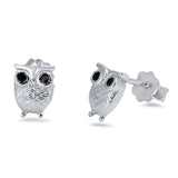 Cute Owl Stud Post Earring Solid 925 Sterling Silver Brilliant Sparking White CZ Black Diamond CZ Eye Owl Jewelry Good Luck Fashion Gift