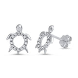 Cute Turtle Stud Post Earring Solid 925 Sterling Silver Round Clear Sparkling White Topaz CZ Turtle Earring Babies Children Gift
