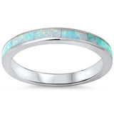 New Design 3mm Full Eternity Band Stackable Band Lab Created White Opal Solid 925 Sterling Silver Wedding Engagement Band Ring Size 4-11 - Blue Apple Jewelry