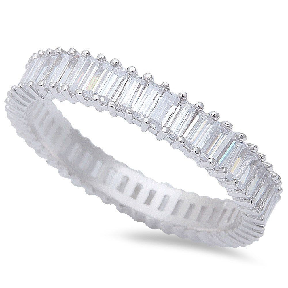 4mm Full Eternity Invisible Baguette Clear White CZ Stackable Wedding Engagement Anniversary Band Fashion Ring Matching Band for Ring Gift - Blue Apple Jewelry