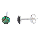 8mm Solitaire Stud Post Earring Synthetic Green Abalone Shell Inlay Solid 925 Sterling Silver - Blue Apple Jewelry