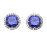 Halo Stud Post Earring Solid 925 Sterling Silver 2.04CT Round Cut Lovely Tanzanite CZ Round Russian CZ  Wedding Engagement Gift Bridesmaid - Blue Apple Jewelry