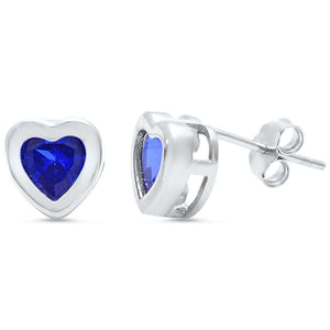 Heart Shape Stud Post Earring Solid 925 Sterling Silver 0.25 Carat Bezel Setting Heart Shape Deep Blue Sapphire Valentines Bridesmaid Love - Blue Apple Jewelry