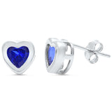Heart Shape Stud Post Earring Solid 925 Sterling Silver 0.25 Carat Bezel Setting Heart Shape Deep Blue Sapphire Valentines Bridesmaid Love