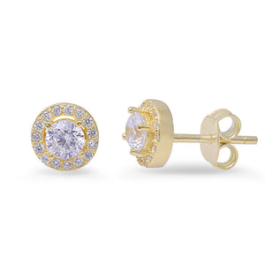 Halo Stud Post Earring 14k Yellow Gold Solid 925 Sterling Silver 0.66CT Round Cut Russian Diamond CZ Round Russian CZ  Wedding Engagement - Blue Apple Jewelry