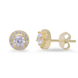 Halo Stud Post Earring 14k Yellow Gold Solid 925 Sterling Silver 0.66CT Round Cut Russian Diamond CZ Round Russian CZ  Wedding Engagement