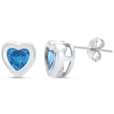 Solitiare Heart Shape Stud Post Earring Solid 925 Sterling Silver Bezel Setting Heart Shape Swiss Blue Topaz CZ Blue Zircon CZ Valentines
