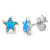 Starfish Earring Solid 925 Sterling Silver Lab Created Australian Blue Opal Inlay Nautical Starfish Stud Post Earrings Starfish Jewelry