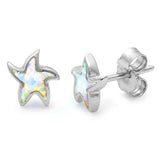 Starfish Earring Solid 925 Sterling Silver Lab Created Fire White Opal Inlay Nautical Starfish Stud Post Earrings Starfish Jewelry