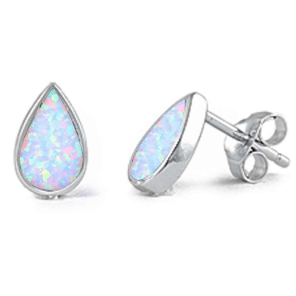 Pear Shape Teardrop Stud Earring Lab White Opal Solid 925 Sterling Silver (10mm) - Blue Apple Jewelry