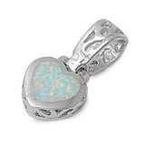 925 Sterling Silver White Lab Opal Heart Pendant Love gift 0.8