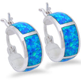 Blue Opal Hoop 13mm Hoop Huggies Earrings Solid 925 Sterling Silver Lab Created Blue Opal Hoop Huggie