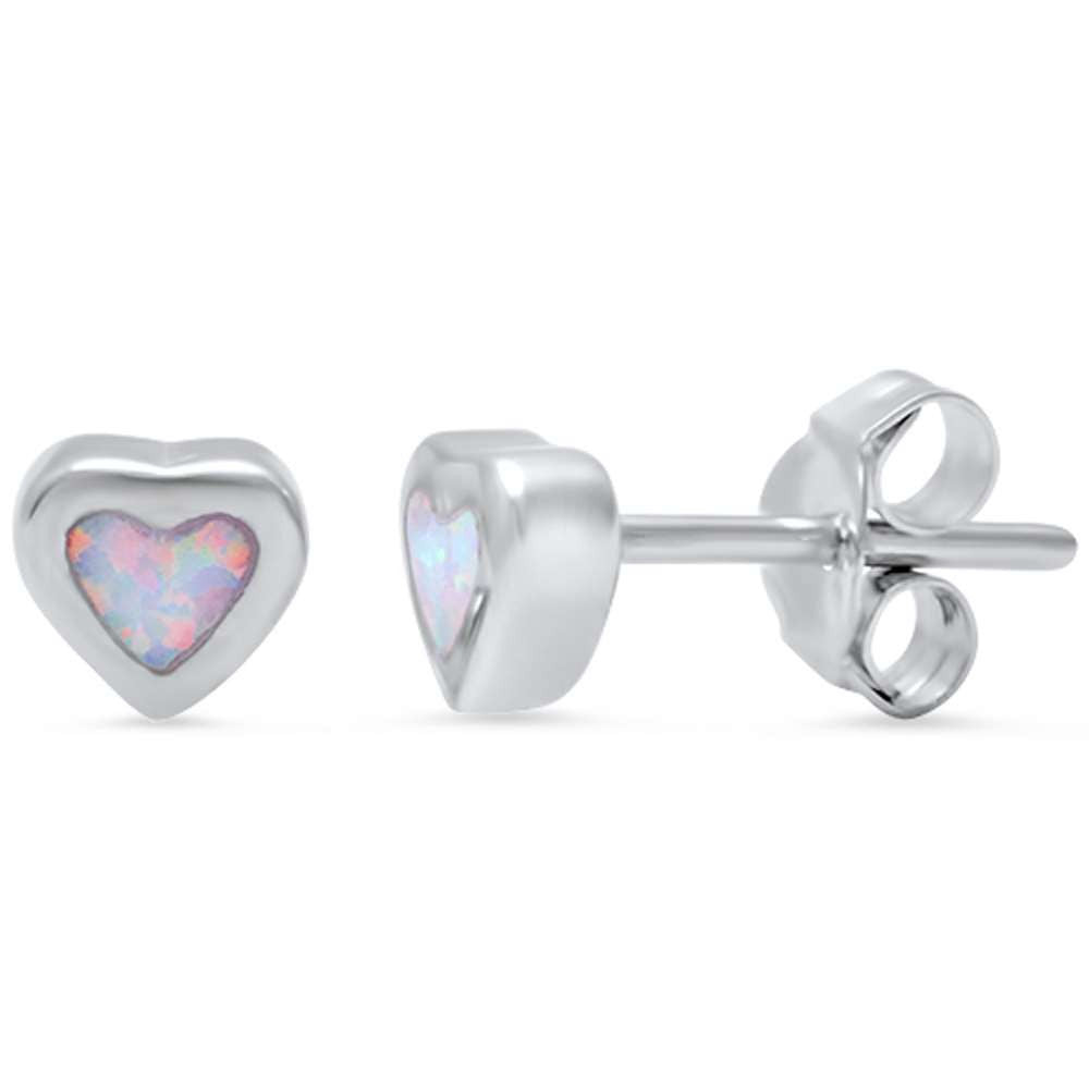Heart Earring Solid 925 Sterling Silver 5mm Heart Shape Lab Created White Opal Promise Earring Valentines Love Heart Earring Gift - Blue Apple Jewelry