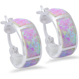 Pink Opal Hoop 13mm Hoop Huggies Earrings Solid 925 Sterling Silver Lab Created Pink Opal Hoop Huggie