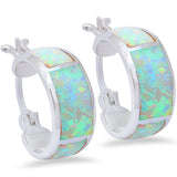 White Opal Hoop 13mm Hoop Huggies Earrings Solid 925 Sterling Silver Lab Created White Opal Hoop Huggie