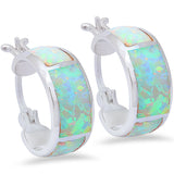 White Opal Hoop 13mm Hoop Huggies Earrings Solid 925 Sterling Silver Lab Created White Opal Hoop Huggie - Blue Apple Jewelry