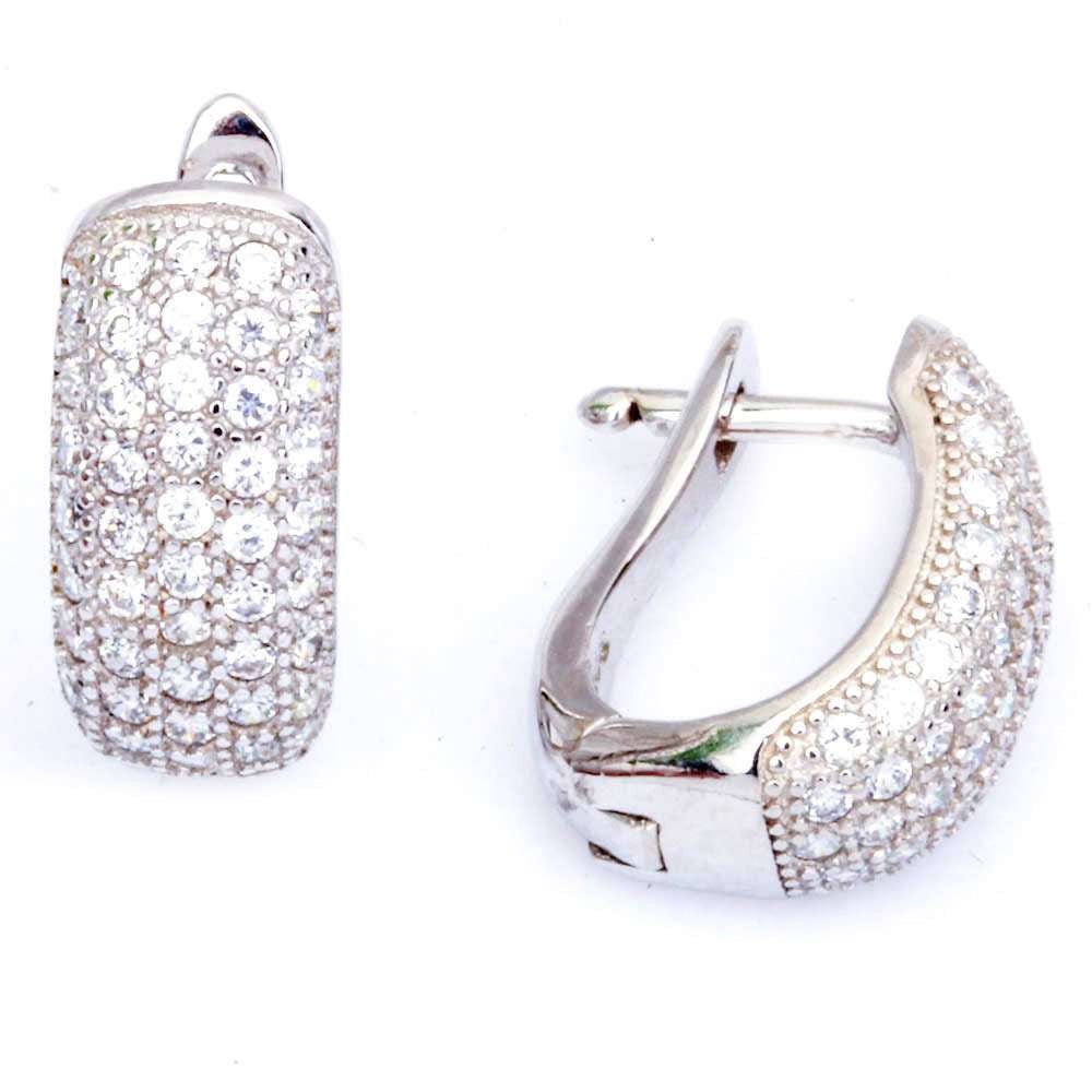 15mm Hoop Earrings Solid 925 Sterling Silver row Micro Pave