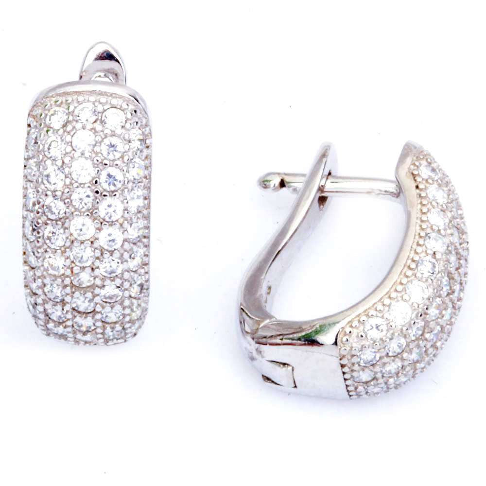 15mm Hoop Earrings Solid 925 Sterling Silver 4 row Micro Pave Round Russian Diamond Clear White CZ Hoop Huggies Earrings April Birthstone - Blue Apple Jewelry