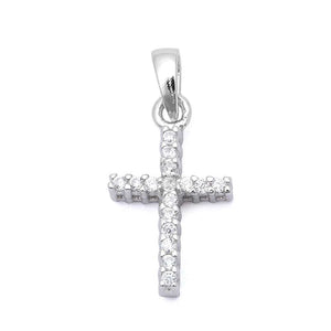 Petite Cross Pendant Solid 925 Sterling Silver Round Russian Diamond CZ Simple Cross Pendant Charm For necklace Religious Gift Cross Jewelry - Blue Apple Jewelry