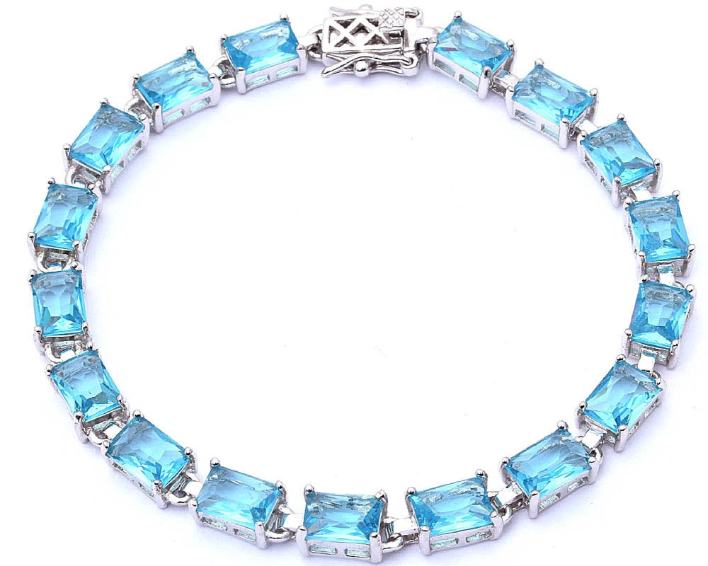 Tennis Bracelet 17.50ct Radiant Cut Blue Aquamarine Solid 925 Sterling Silver Bracelet 7.25" wedding Engagement Tennis Bracelet March Birth - Blue Apple Jewelry