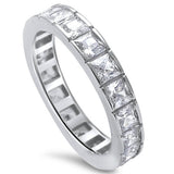 4mm Full Eternity Invisible Princess Cut Square 925 Sterling Silver Diamond CZ Stackable Wedding Engagement Band Ring Matching Band for Ring - Blue Apple Jewelry