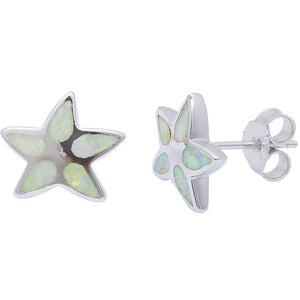 Starfish Earring Solid 925 Sterling Silver Lab Created Fiery White Opal Inlay Nautical Starfish Stud Post Earrings Starfish Jewelry - Blue Apple Jewelry