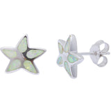 Starfish Earring Solid 925 Sterling Silver Lab Created Fiery White Opal Inlay Nautical Starfish Stud Post Earrings Starfish Jewelry