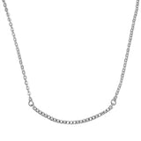 Sterling Silver Fashion Clear White Diamond Russian CZ Necklace Pendant Curved Bar Style - Blue Apple Jewelry