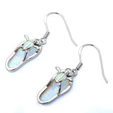Beach Sandal Flip Flop Turtle Solid 925 Sterling Silver Lab White Opal Inlay Dangling Drop Flip Flop Earrings Fish Hook Earrings